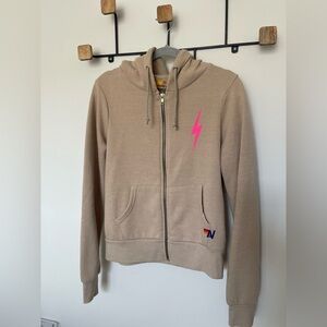 Aviator Nation Tan Hoodie with Pink Accents